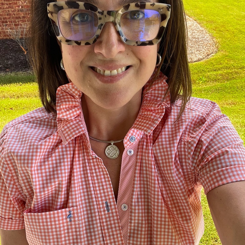 KMJ quarantini Women's Orange Checkered Blouse